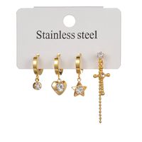 1 Set Casual Simple Style Commute Cross Star Heart Shape Plating Inlay 201 Stainless Steel 304 Stainless Steel Zircon 18K Gold Plated Drop Earrings main image 5