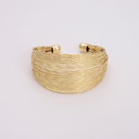 Copper 18K Gold Plated IG Style Vintage Style Exaggerated Criss Cross Stripe Plating Geometric Solid Color Wide Bracelet Bangle main image 5