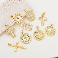 1 Piece 16*24mm 19 * 29mm 22*33mm Copper Shell Zircon 18K Gold Plated Cross Polished Pendant main image 1