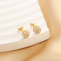 1 Pair IG Style Simple Style Shiny Flower Plating Inlay Copper Zircon 18K Gold Plated Gold Plated Ear Studs main image 3