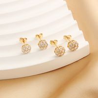 1 Pair IG Style Simple Style Shiny Flower Plating Inlay Copper Zircon 18K Gold Plated Gold Plated Ear Studs main image 1