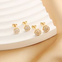 1 Pair IG Style Simple Style Shiny Flower Plating Inlay Copper Zircon 18K Gold Plated Gold Plated Ear Studs main image 9