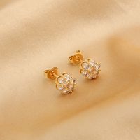 1 Pair IG Style Simple Style Shiny Flower Plating Inlay Copper Zircon 18K Gold Plated Gold Plated Ear Studs main image 8