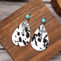 1 Pair Casual Pastoral Simple Style Cross Water Droplets Beaded Pu Leather Alloy Drop Earrings main image 5