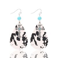 1 Pair Casual Pastoral Simple Style Cross Water Droplets Beaded Pu Leather Alloy Drop Earrings main image 4
