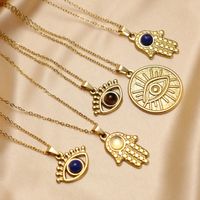 304 Stainless Steel 18K Gold Plated IG Style Inlay Devil's Eye Palm Natural Stone Pendant Necklace main image 1