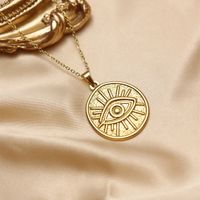 304 Stainless Steel 18K Gold Plated IG Style Inlay Devil's Eye Palm Natural Stone Pendant Necklace main image 3