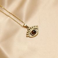 304 Stainless Steel 18K Gold Plated IG Style Inlay Devil's Eye Palm Natural Stone Pendant Necklace main image 6
