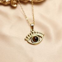 304 Stainless Steel 18K Gold Plated IG Style Inlay Devil's Eye Palm Natural Stone Pendant Necklace main image 5