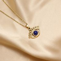 304 Stainless Steel 18K Gold Plated IG Style Inlay Devil's Eye Palm Natural Stone Pendant Necklace main image 7