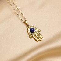 304 Stainless Steel 18K Gold Plated IG Style Inlay Devil's Eye Palm Natural Stone Pendant Necklace main image 8