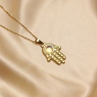 304 Stainless Steel 18K Gold Plated IG Style Inlay Devil's Eye Palm Natural Stone Pendant Necklace main image 10