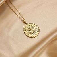 304 Stainless Steel 18K Gold Plated IG Style Inlay Devil's Eye Palm Natural Stone Pendant Necklace main image 4