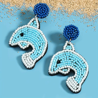 1 Pair Bohemian Classic Style Starfish Dolphin Beaded Inlay Plastic Seed Bead Rhinestones Drop Earrings sku image 1