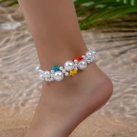 Vacation Beach Starfish Imitation Pearl Plastic Beaded Women's Anklet sku image 1