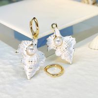 1 Pair IG Style Beach Tropical Shell Enamel Inlay Shell Copper Zinc Alloy Artificial Pearls Drop Earrings main image 5
