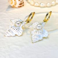 1 Pair IG Style Beach Tropical Shell Enamel Inlay Shell Copper Zinc Alloy Artificial Pearls Drop Earrings main image 3