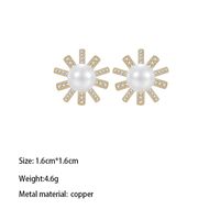 1 Pair Elegant Lady Pentagram Round Inlay Copper Brass Pearl Gold Plated Drop Earrings Ear Studs main image 4
