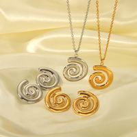 304 Stainless Steel 18K Gold Plated Basic Modern Style Classic Style Polishing Plating Asymmetrical Spiral Stripe Earrings Necklace main image 3