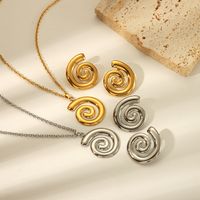 304 Stainless Steel 18K Gold Plated Basic Modern Style Classic Style Polishing Plating Asymmetrical Spiral Stripe Earrings Necklace main image 1