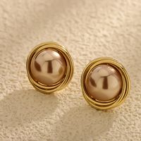 1 Pair Elegant Modern Style Classic Style Solid Color Plating Inlay Copper Artificial Pearls 14K Gold Plated Ear Studs main image 1