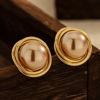 1 Pair Elegant Modern Style Classic Style Solid Color Plating Inlay Copper Artificial Pearls 14K Gold Plated Ear Studs main image 5