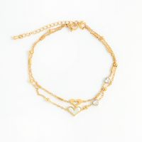 Casual Beach Round Heart Shape 304 Stainless Steel Plating Inlay Pearl Shell Zircon 18K Gold Plated Women's Anklet sku image 1