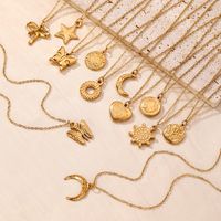 304 Stainless Steel 18K Gold Plated Hawaiian Marine Style Beach Plating Animal Moon Butterfly Pendant Necklace main image 1