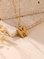 304 Stainless Steel 18K Gold Plated Hawaiian Marine Style Beach Plating Animal Moon Butterfly Pendant Necklace sku image 6