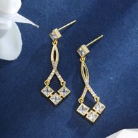 1 Pair Basic Modern Style Classic Style Geometric Tassel Flower Plating Inlay Copper Artificial Gemstones 14K Gold Plated Drop Earrings main image 10