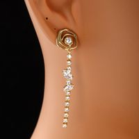 1 Pair Basic Modern Style Classic Style Geometric Tassel Flower Plating Inlay Copper Artificial Gemstones 14K Gold Plated Drop Earrings main image 9