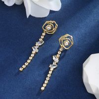 1 Pair Basic Modern Style Classic Style Geometric Tassel Flower Plating Inlay Copper Artificial Gemstones 14K Gold Plated Drop Earrings main image 1