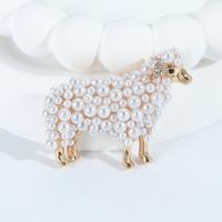 IG Style Cute Sheep Alloy Inlay Rhinestones Pearl Women's Brooches 1 Piece main image 4