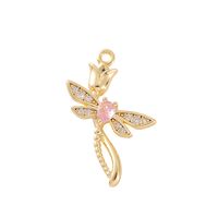1 Piece 17*24mm Copper Zircon 18K Gold Plated Rose Dragonfly Polished Pendant main image 7