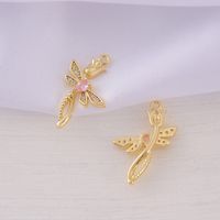 1 Piece 17*24mm Copper Zircon 18K Gold Plated Rose Dragonfly Polished Pendant main image 4