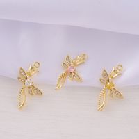 1 Piece 17*24mm Copper Zircon 18K Gold Plated Rose Dragonfly Polished Pendant main image 6