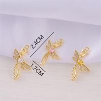 1 Piece 17*24mm Copper Zircon 18K Gold Plated Rose Dragonfly Polished Pendant main image 2