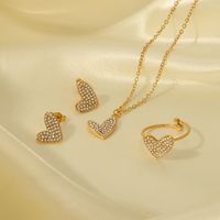 304 Stainless Steel 18K Gold Plated Basic Modern Style Classic Style Inlay Heart Shape Rhinestones Rings Earrings Necklace main image 6