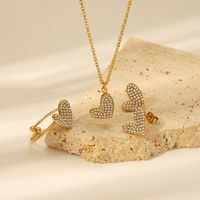 304 Stainless Steel 18K Gold Plated Basic Modern Style Classic Style Inlay Heart Shape Rhinestones Rings Earrings Necklace main image 1