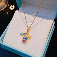 Wholesale Elegant Lady Camera Airplane 304 Stainless Steel Copper Enamel Hollow Out Inlay 18K Gold Plated K Gold Plated Zircon Pendant Necklace main image 7