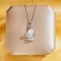 Wholesale Elegant Lady Streetwear Angel 304 Stainless Steel Copper Inlay 18K Gold Plated K Gold Plated Opal Zircon Pendant Necklace sku image 1