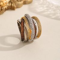 Copper 18K Gold Plated Rose Gold Plated White Gold Plated Retro Criss Cross Inlay Irregular Zircon Rings main image 5
