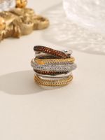 Copper 18K Gold Plated Rose Gold Plated White Gold Plated Retro Criss Cross Inlay Irregular Zircon Rings main image 3