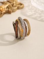 Copper 18K Gold Plated Rose Gold Plated White Gold Plated Retro Criss Cross Inlay Irregular Zircon Rings main image 4