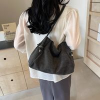 Women's Medium Denim Solid Color Preppy Style Classic Style Zipper Tote Bag sku image 1