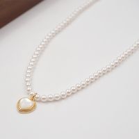 Glam Vintage Style Classic Style Heart Shape Imitation Pearl Titanium Steel Copper Beaded Plating Inlay Shell Gold Plated Women's Pendant Necklace main image 5