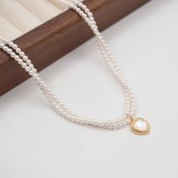 Elegant Glam Vintage Style Heart Shape Imitation Pearl Titanium Steel Copper Handmade Shell Gold Plated Women's Pendant Necklace main image 7