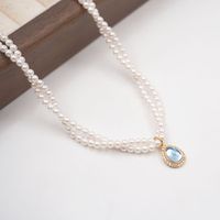 Elegant Vintage Style MAMA Water Droplets Imitation Pearl Titanium Steel Copper Plating Inlay Artificial Rhinestones Glass Gold Plated Women's Double Layer Necklaces main image 3