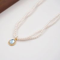 Elegant Vintage Style MAMA Water Droplets Imitation Pearl Titanium Steel Copper Plating Inlay Artificial Rhinestones Glass Gold Plated Women's Double Layer Necklaces main image 5