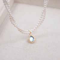 Elegant Vintage Style MAMA Water Droplets Imitation Pearl Titanium Steel Copper Plating Inlay Artificial Rhinestones Glass Gold Plated Women's Double Layer Necklaces main image 6